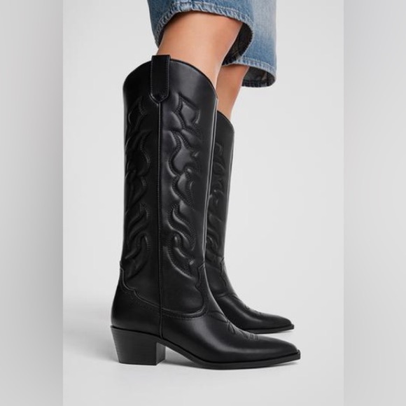 Stradivarius faxu leather cowboy boots western confirm knee high Bohemian shoes - Picture 6 of 6